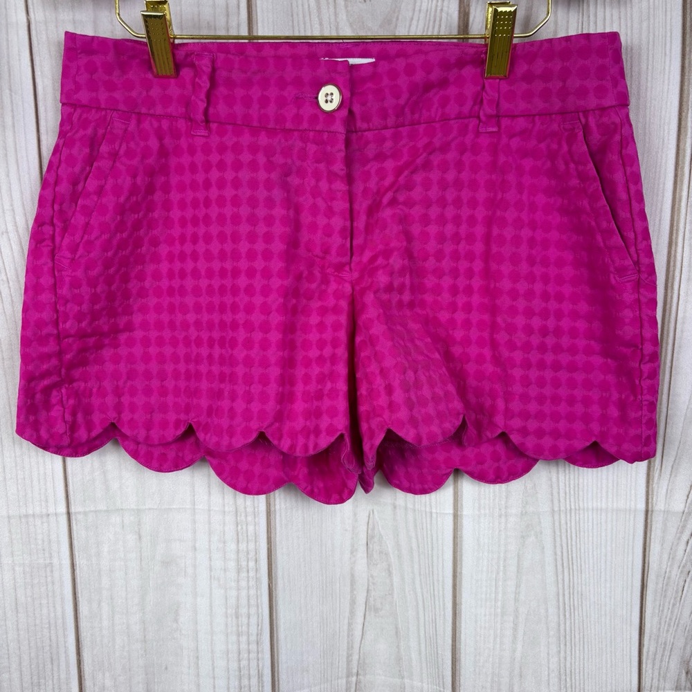 Crown & Ivy Shelby Shorts Scalloped Hem Chino Style Textured Pattern Fuchsia 6P